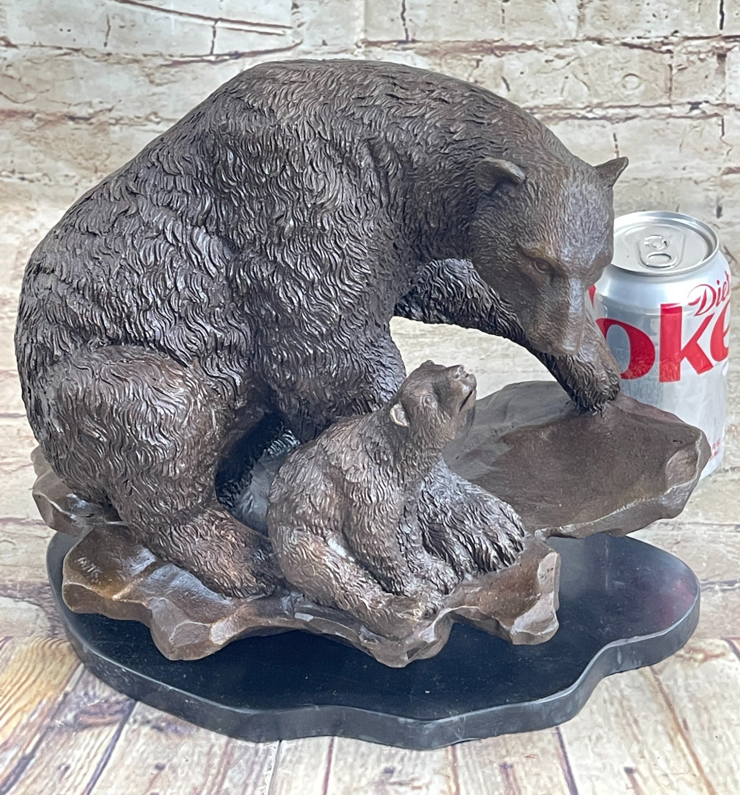 Art Deco Polar Bear And Cub on a Rock Museum Quality Bronze Masterpiece Statue