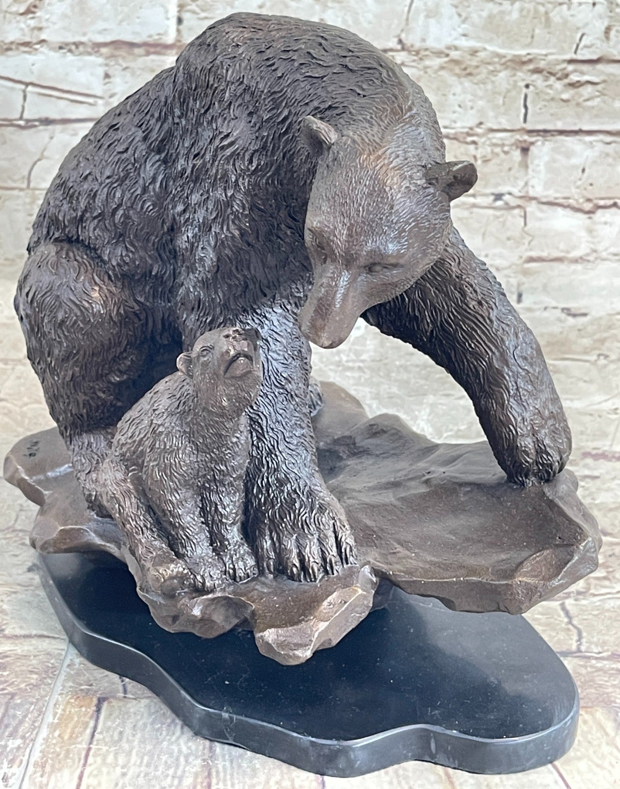 Art Deco Polar Bear And Cub on a Rock Museum Quality Bronze Masterpiece Statue