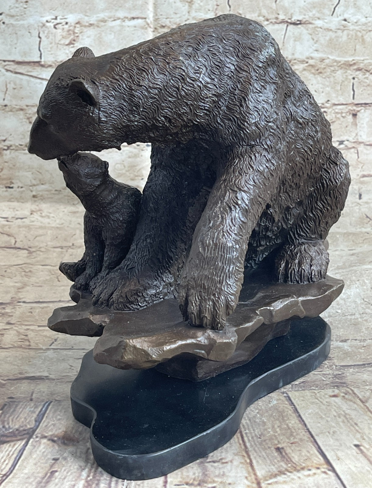 Art Deco Polar Bear And Cub on a Rock Museum Quality Bronze Masterpiece Statue