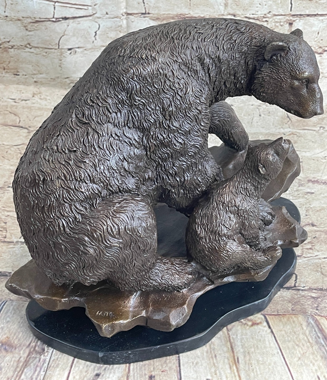 Art Deco Polar Bear And Cub on a Rock Museum Quality Bronze Masterpiece Statue