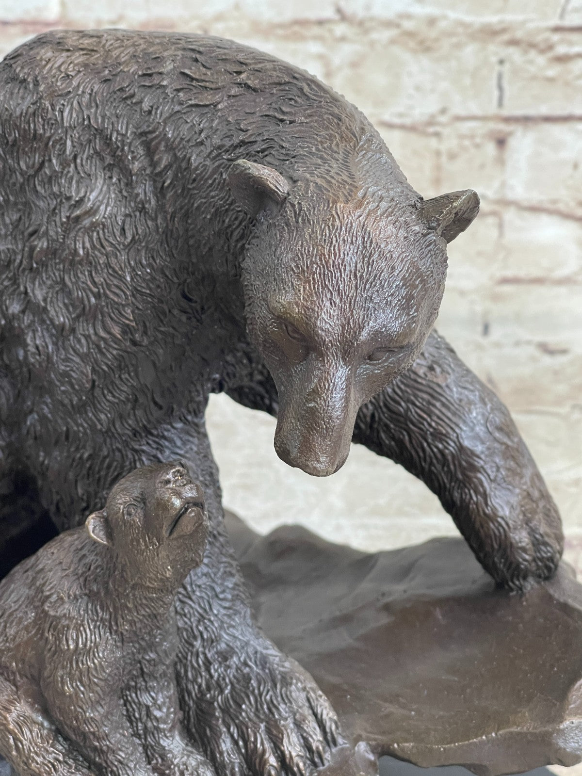 Art Deco Polar Bear And Cub on a Rock Museum Quality Bronze Masterpiece Statue