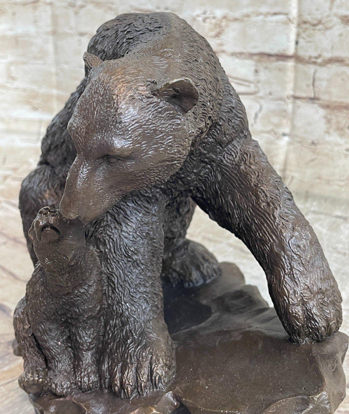 Art Deco Polar Bear And Cub on a Rock Museum Quality Bronze Masterpiece Statue