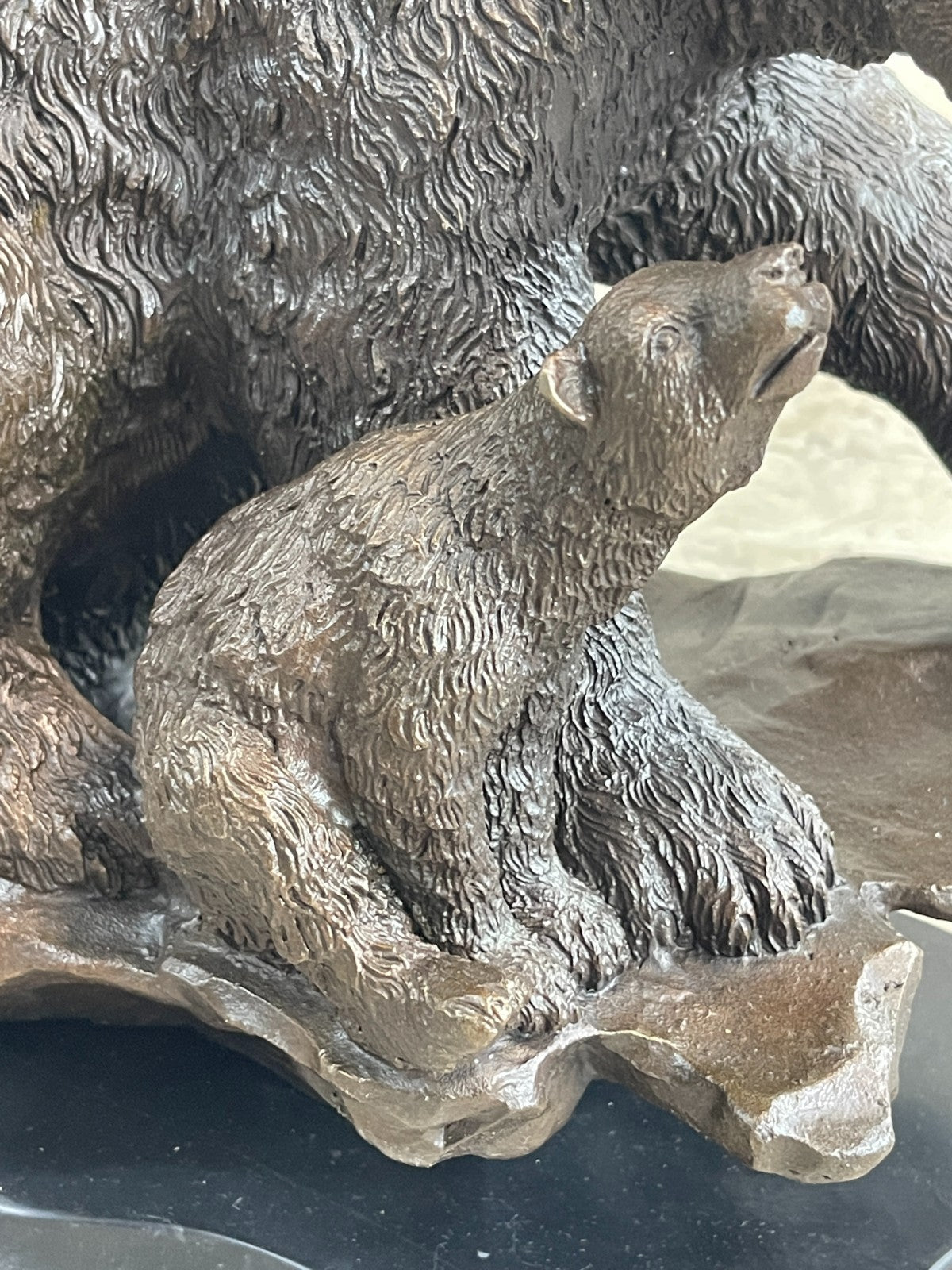 Art Deco Polar Bear And Cub on a Rock Museum Quality Bronze Masterpiece Statue