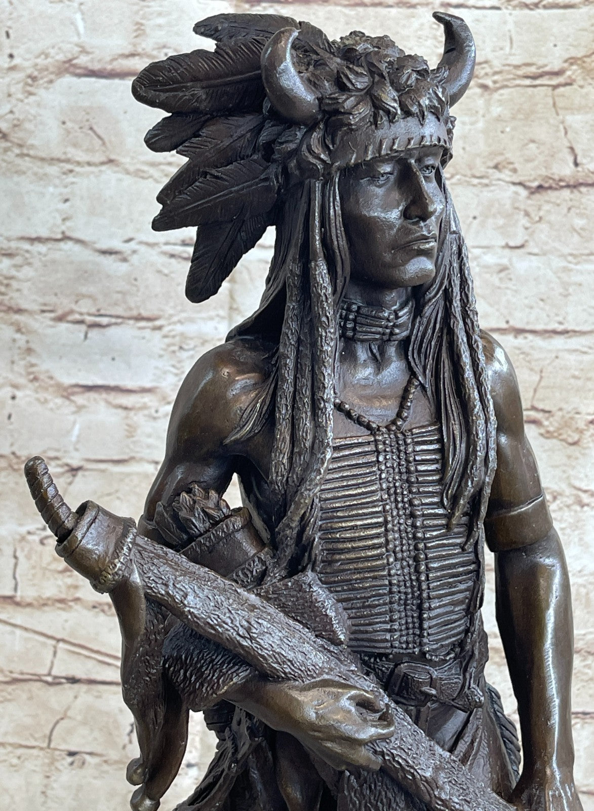 Handcrafted bronze sculpture SALE Marble Chief Indian American Native Signed