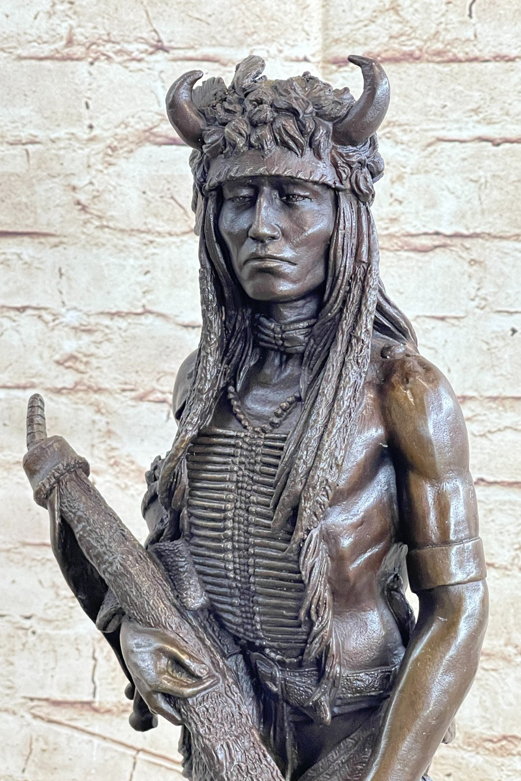 Handcrafted bronze sculpture SALE Marble Chief Indian American Native Signed