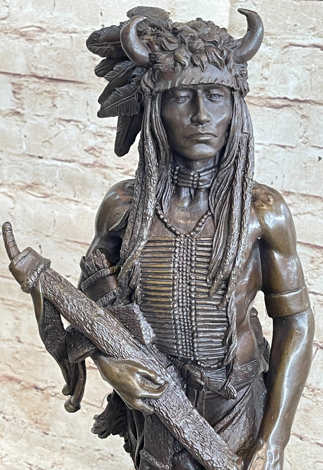 Handcrafted bronze sculpture SALE Marble Chief Indian American Native Signed