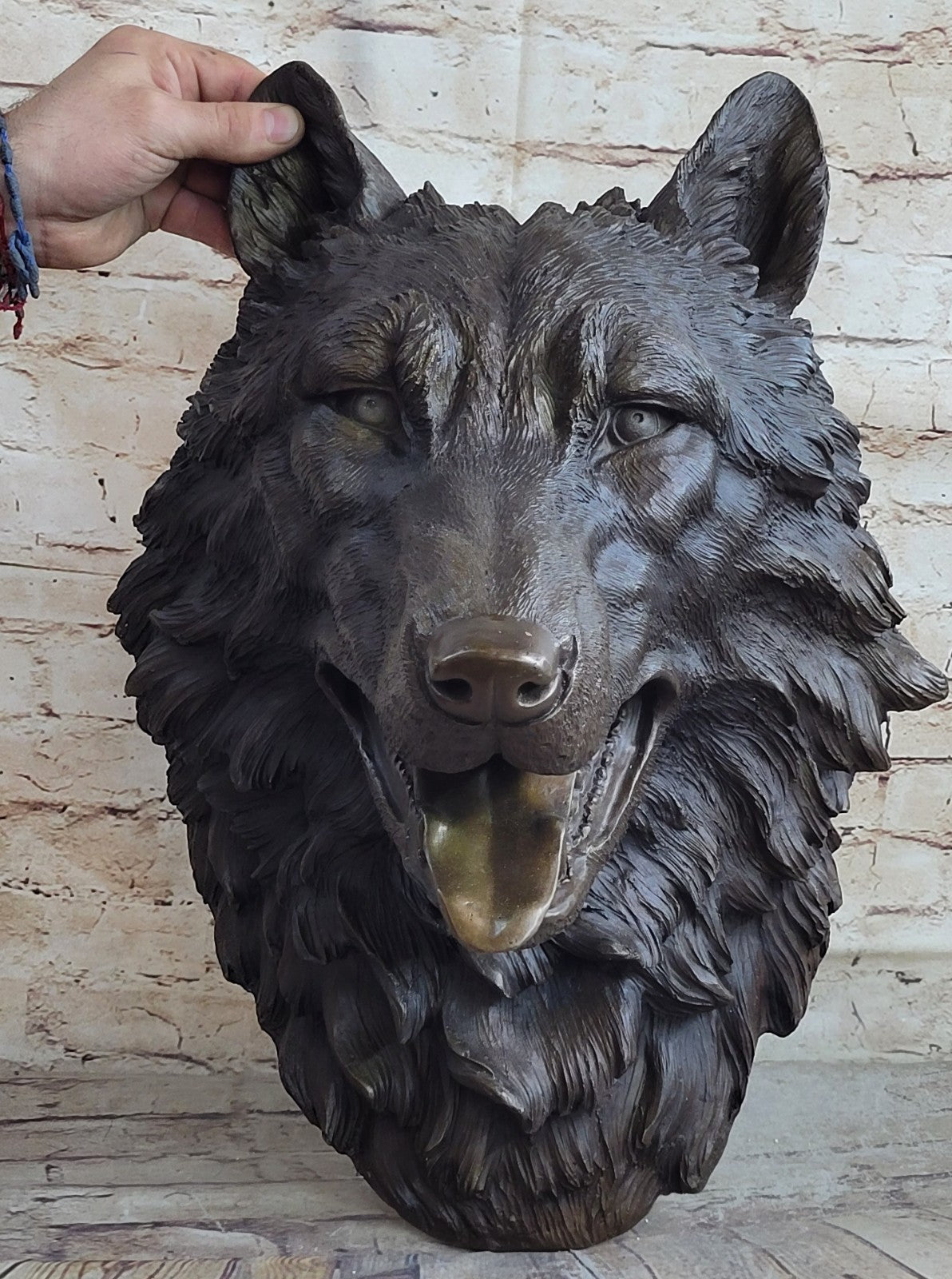 19`` bronze art sculpture good home decorate statue wall hanging wolf head