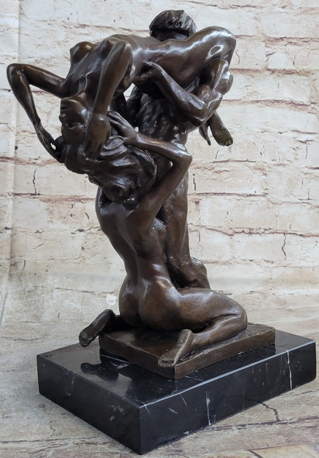 Bronze Sculpture 3 Way Action Nude Naked Man and Two Woman Bronze Sculpture