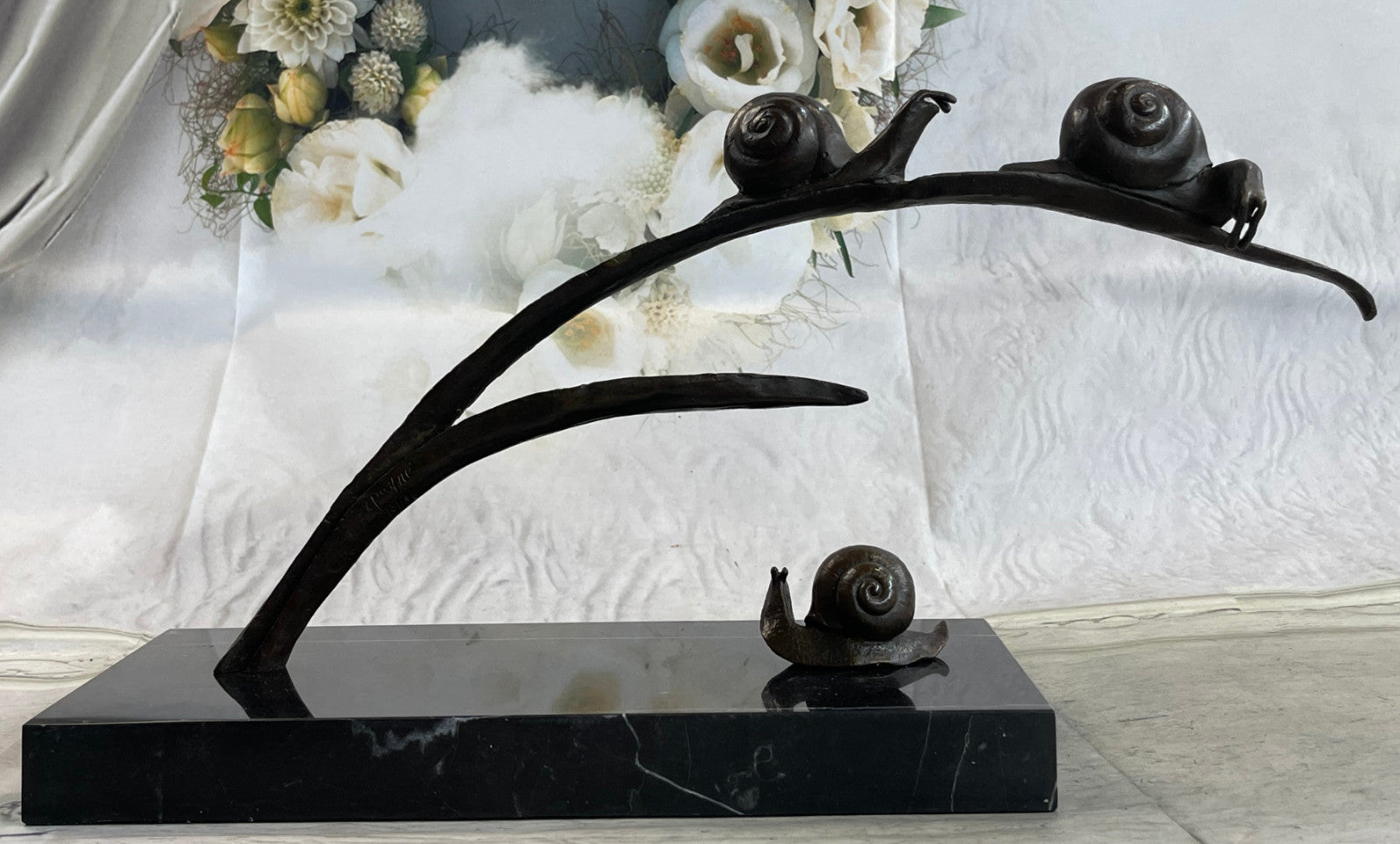 Hand Made By Lost Wax Method Few Snails on a Branch Abstract Modern Art