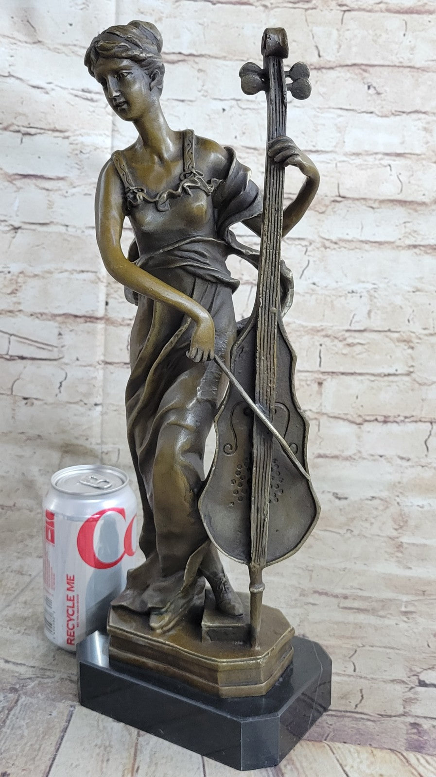 Modernist Musician Bronze Sculpture Cello Instrument Player Signed Leonard Sale