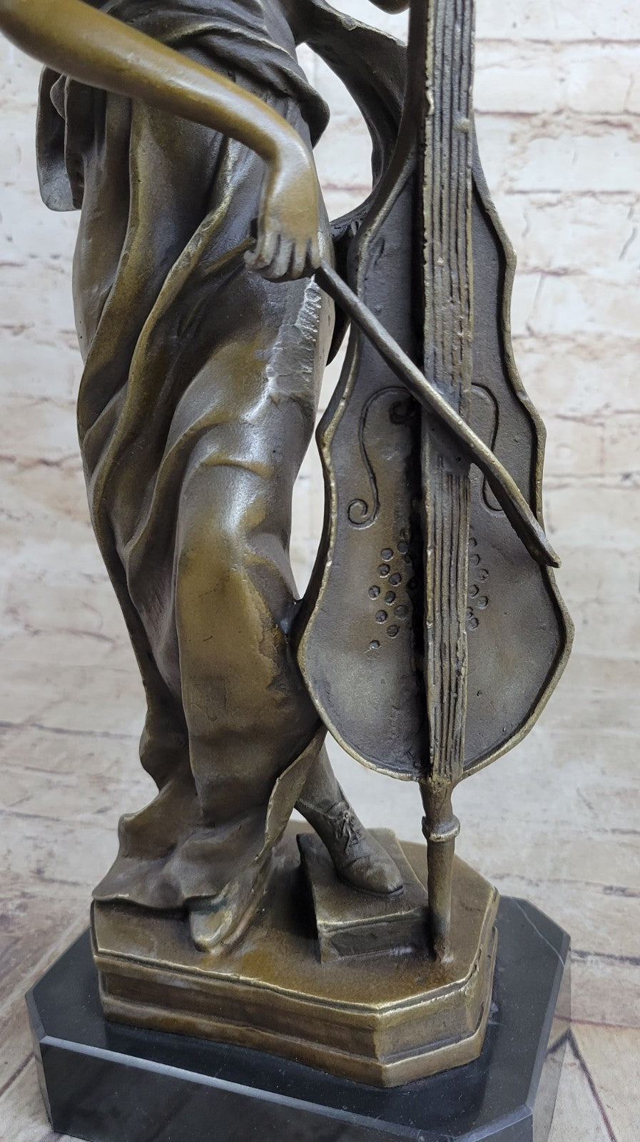 Modernist Musician Bronze Sculpture Cello Instrument Player Signed Leonard Sale