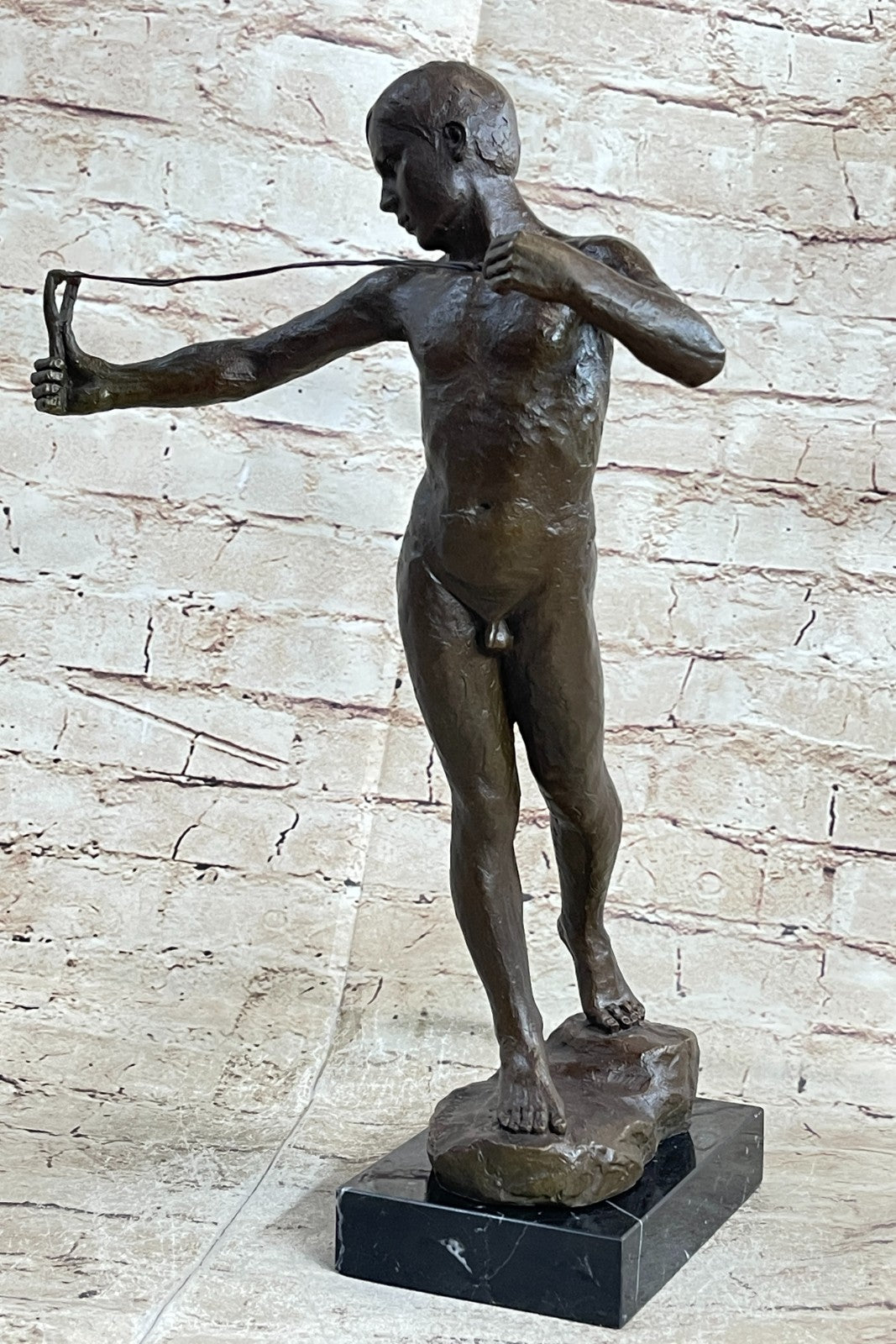 Boy with Catapult European Bronze Museum & Art Gallery Nude Decor Statue