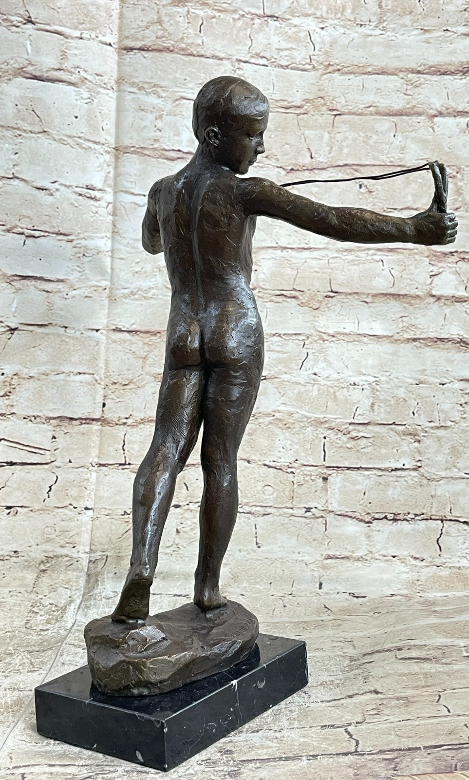 Boy with Catapult European Bronze Museum & Art Gallery Nude Decor Statue