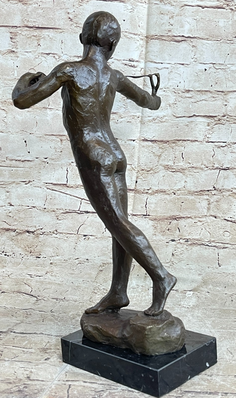 Boy with Catapult European Bronze Museum & Art Gallery Nude Decor Statue