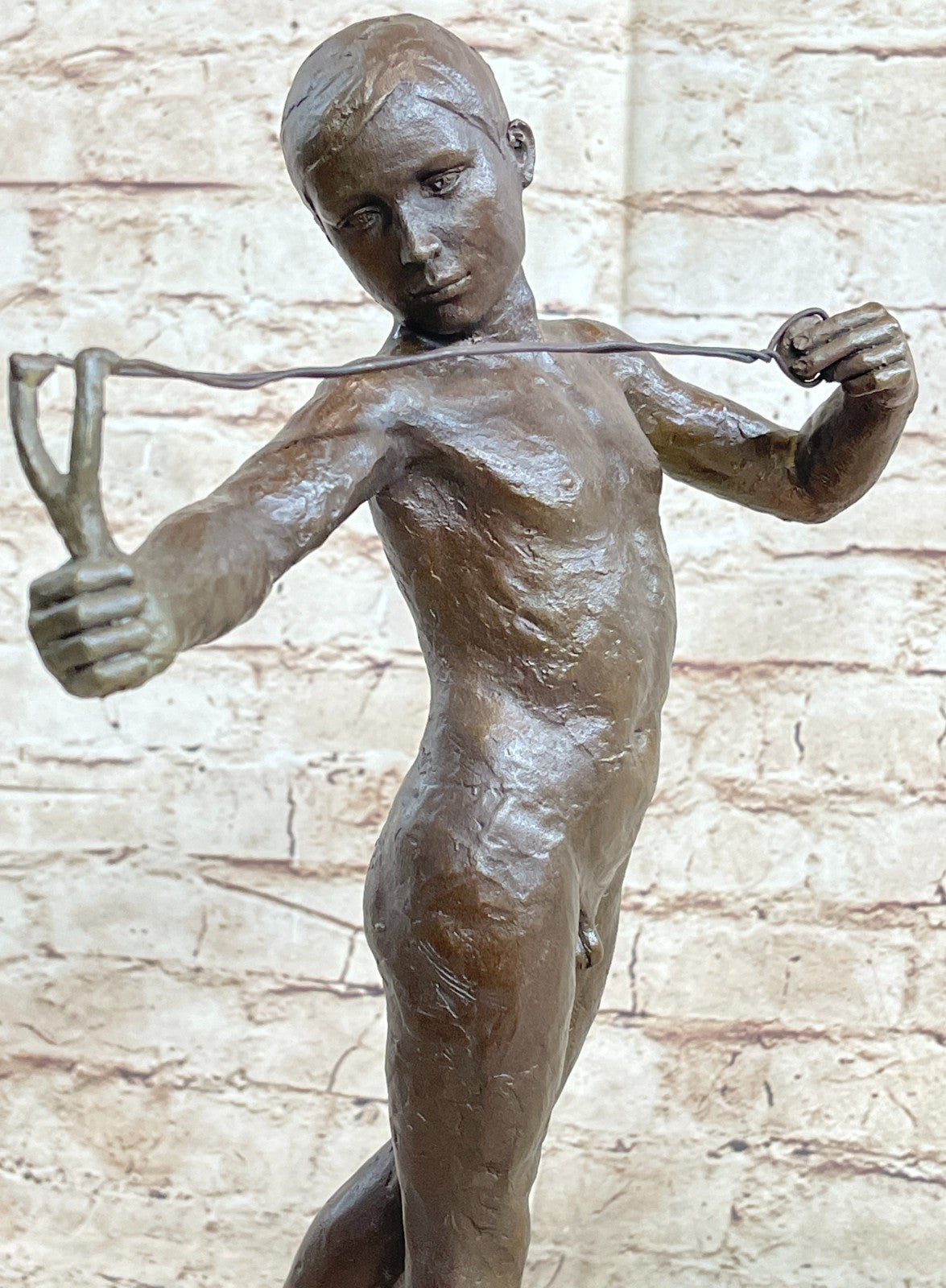 Boy with Catapult European Bronze Museum & Art Gallery Nude Decor Statue