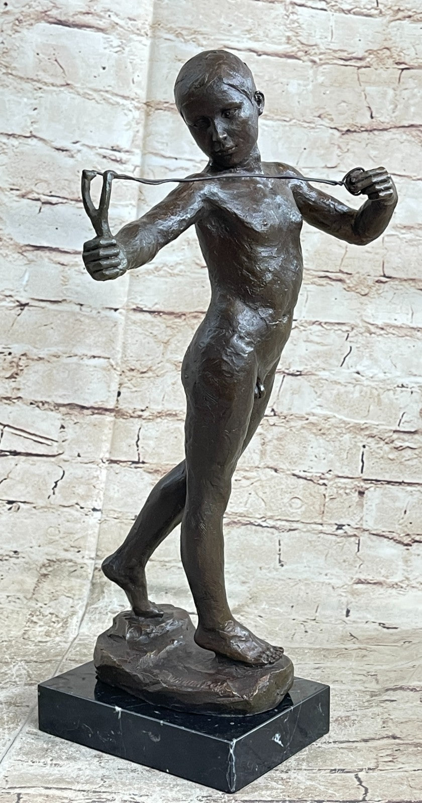 Boy with Catapult European Bronze Museum & Art Gallery Nude Decor Statue