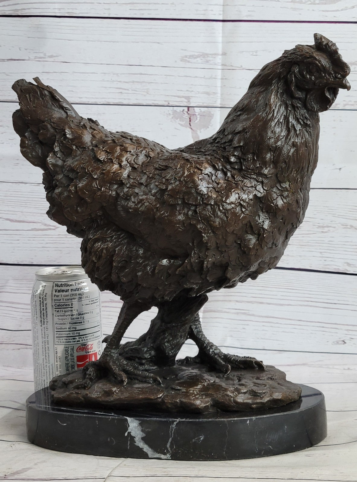 Art Deco Hand Made Extra Large Rooster Bronze Sculpture Wit Marble Base Sale