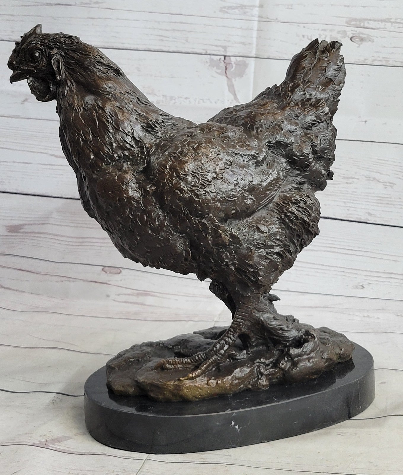 Art Deco Hand Made Extra Large Rooster Bronze Sculpture Wit Marble Base Sale