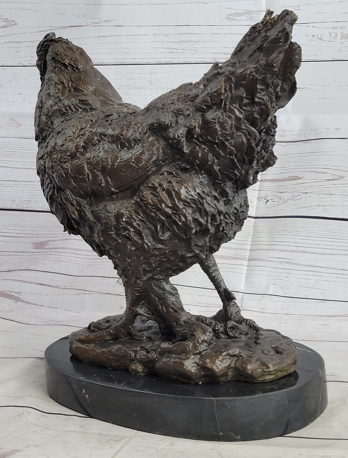 Art Deco Hand Made Extra Large Rooster Bronze Sculpture Wit Marble Base Sale