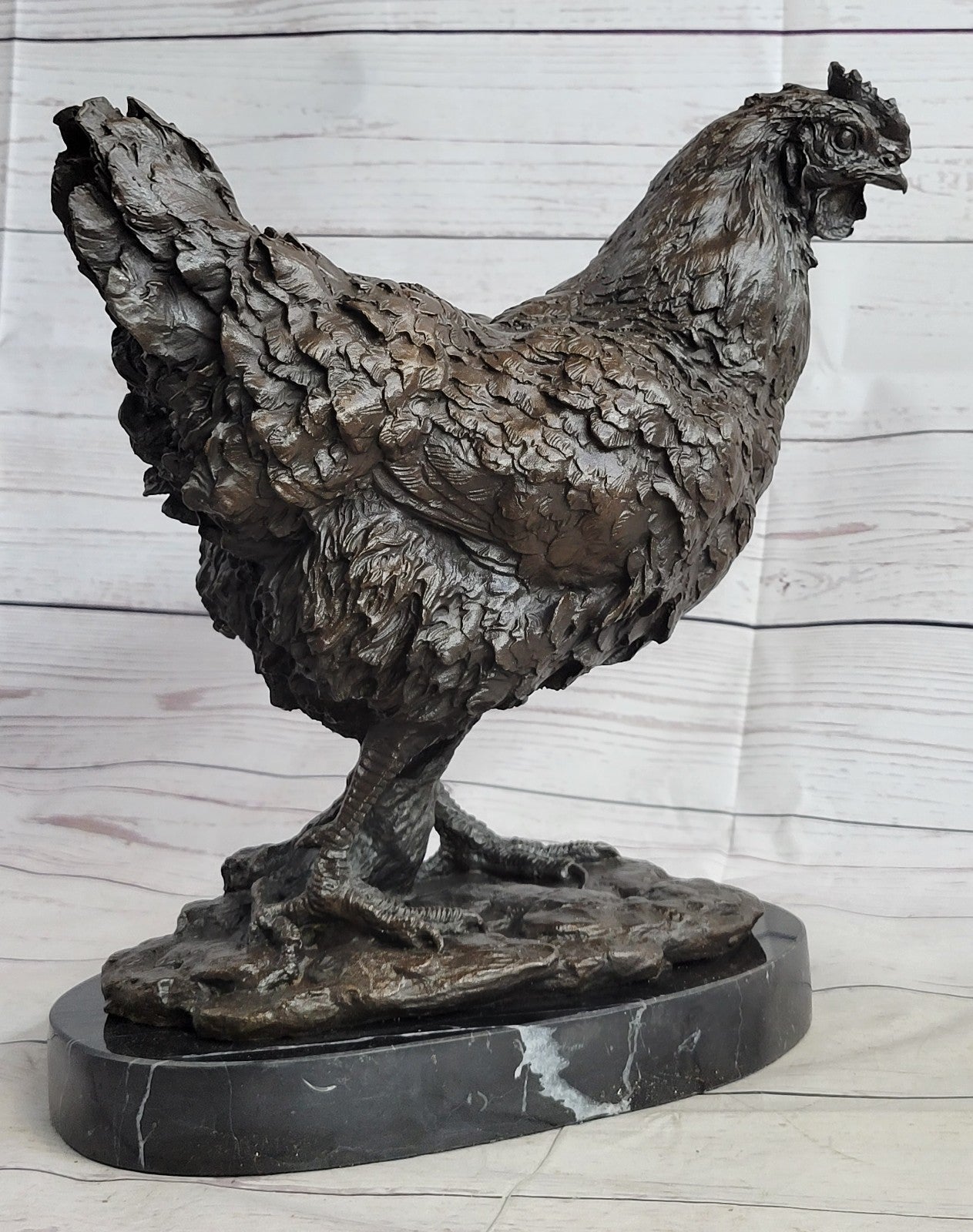 Art Deco Hand Made Extra Large Rooster Bronze Sculpture Wit Marble Base Sale