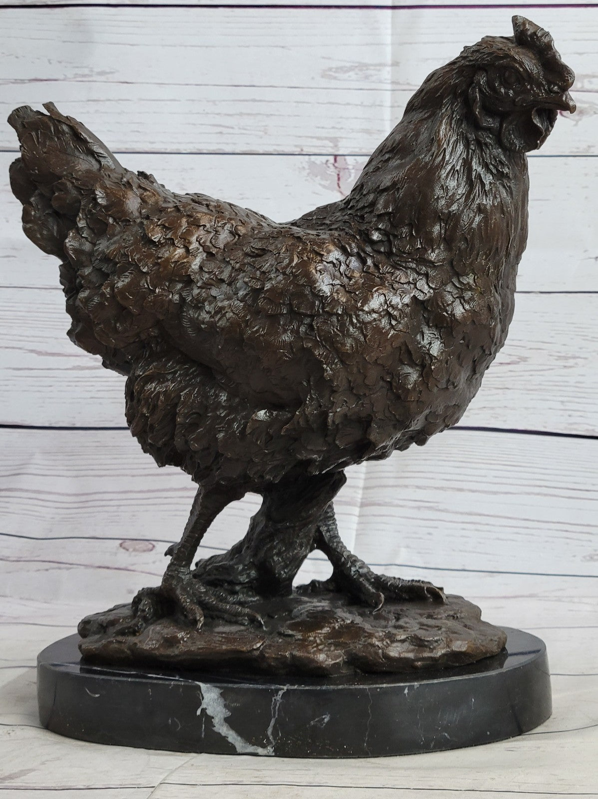 Art Deco Hand Made Extra Large Rooster Bronze Sculpture Wit Marble Base Sale