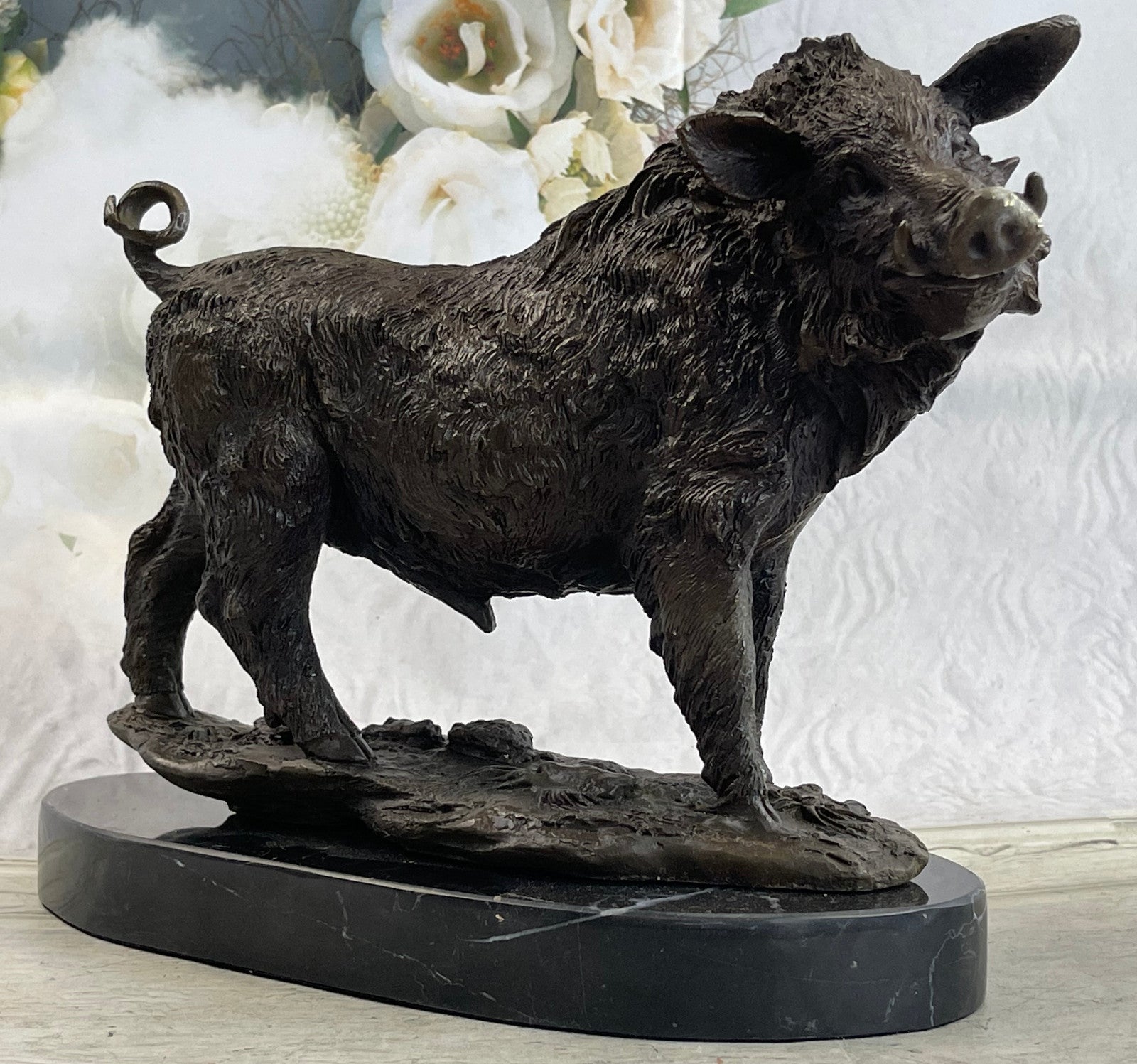 Handcrafted bronze sculpture SALE Ma Deco Art Pig Boar Wild Barye Signed Large