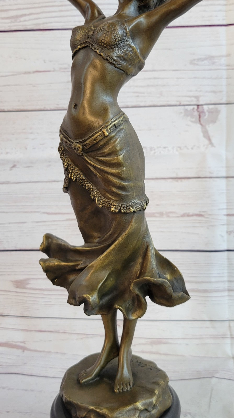 Art Nouveau Free As bird Dancer Bronze Sculpture With Green Marble Base Statue