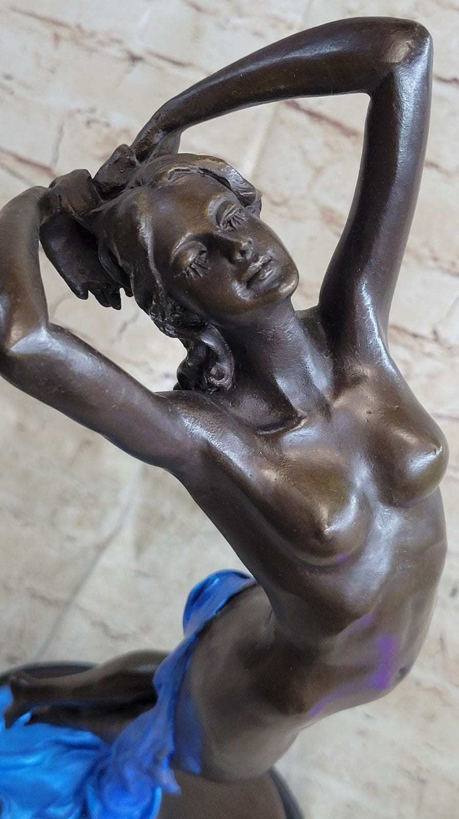 Nude Young Lady Hot Cast Bronze Wine Statue Sculpture Marble Base Home Decor Art