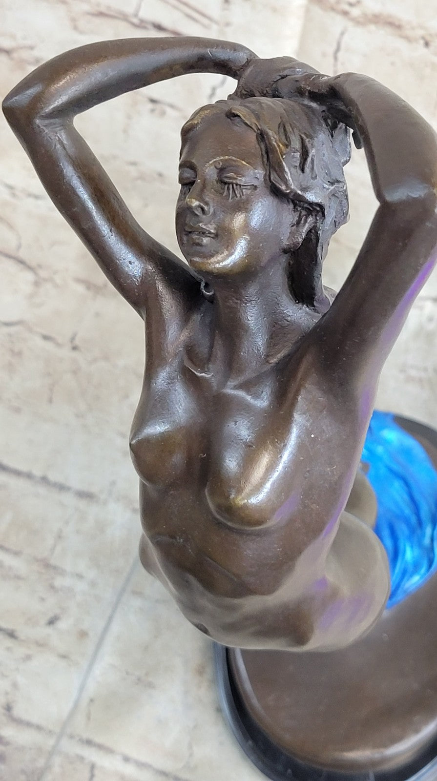 Nude Young Lady Hot Cast Bronze Wine Statue Sculpture Marble Base Home