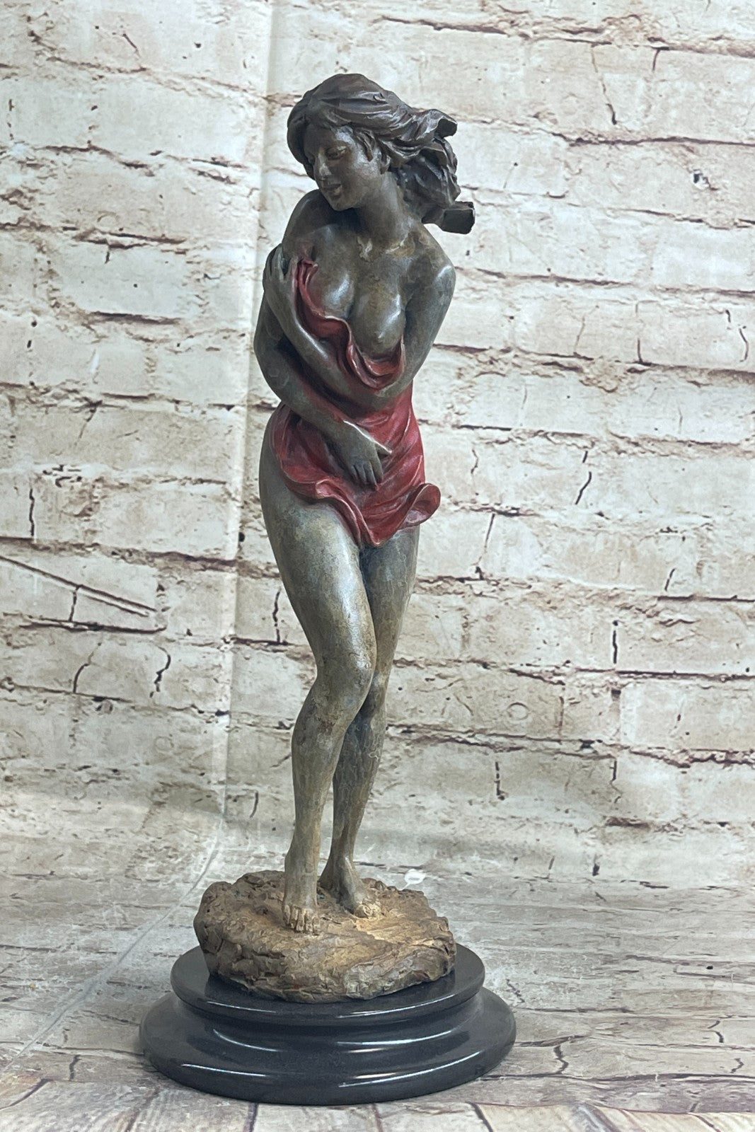 Original Aldo Vitaleh Tall Nude Sexy Woman Bronze Sculpture Marble Base Statue