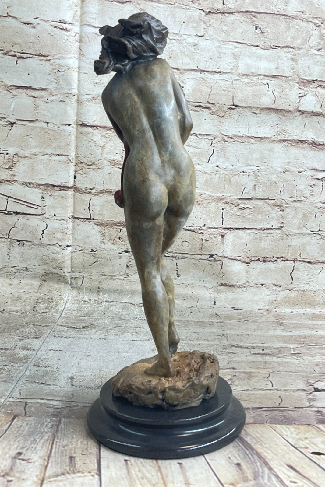 Original Aldo Vitaleh Tall Nude Sexy Woman Bronze Sculpture Marble Base Statue