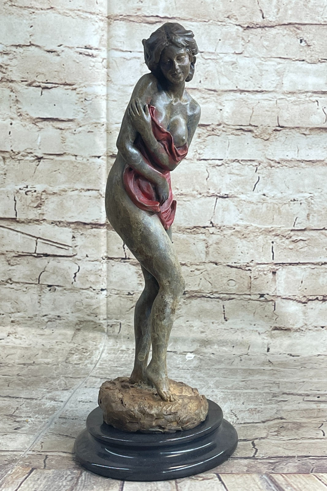 Original Aldo Vitaleh Tall Nude Sexy Woman Bronze Sculpture Marble Base Statue