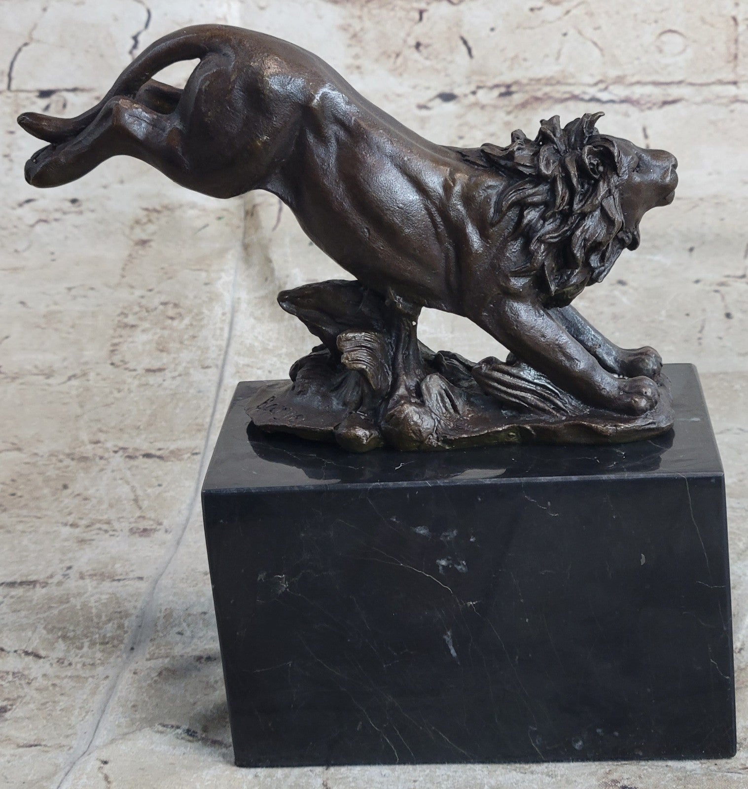 Handcrafted bronze sculpture SALE Animal by Barye Lion Jumping Cast Lost Wax