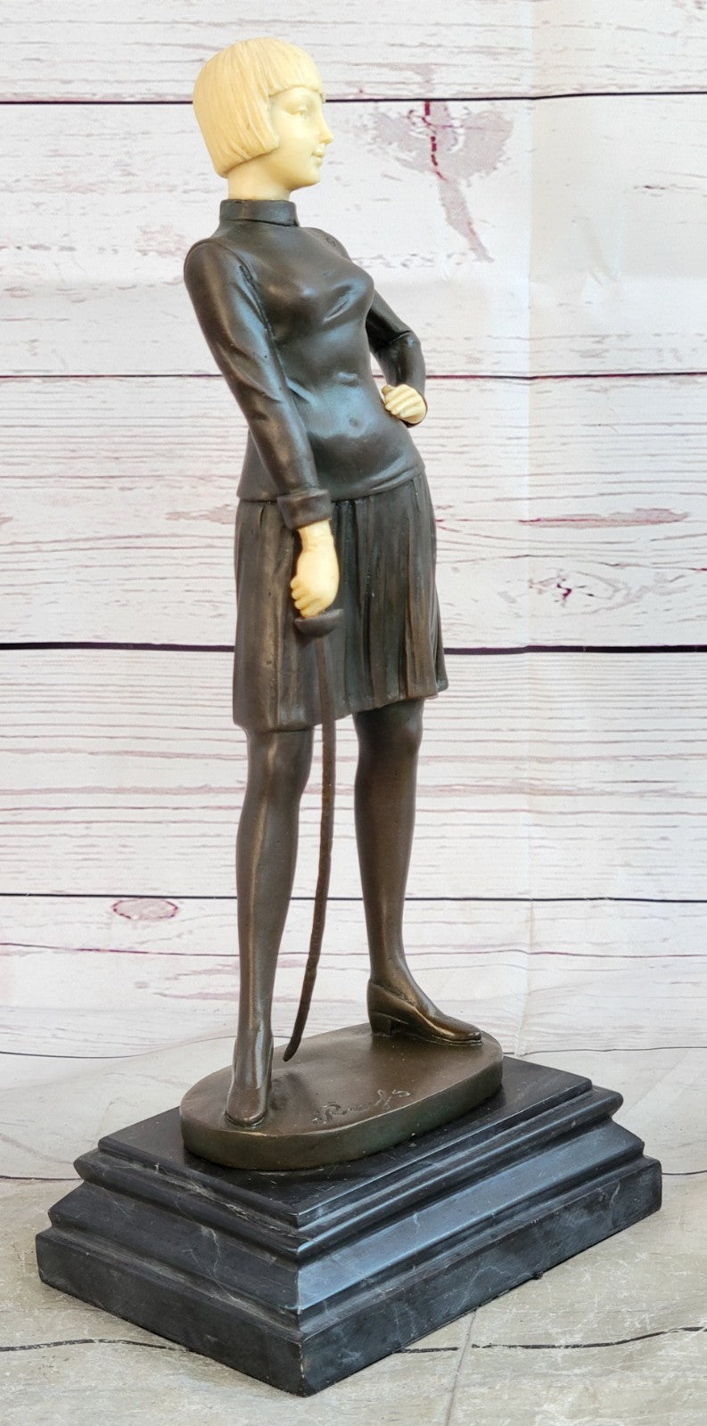 Art Nouveau Female Fencer Museum Quality Bronze Sculpture by Preiss Decor Figure