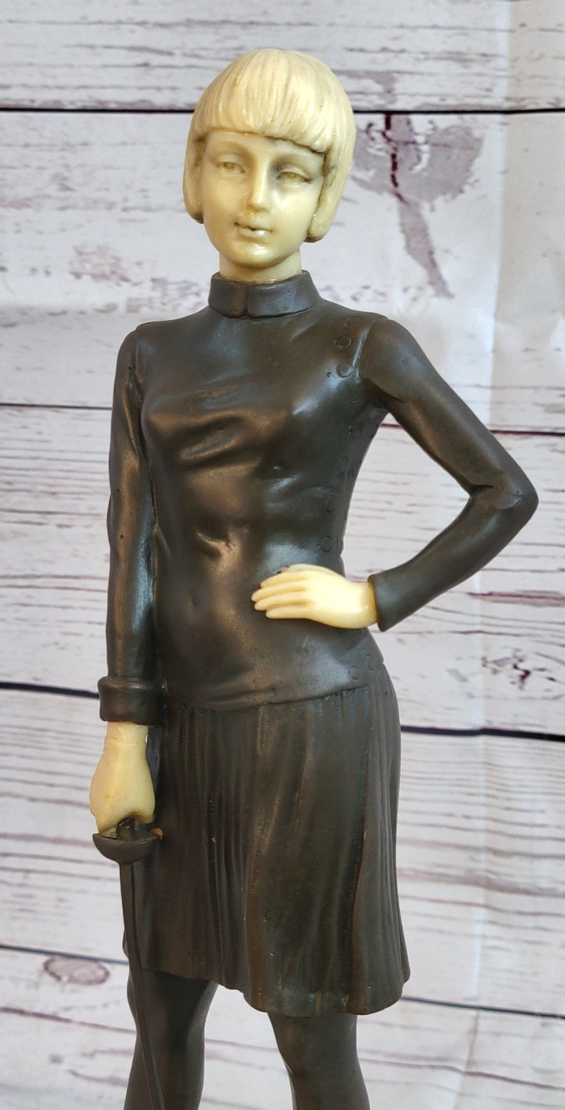 Art Nouveau Female Fencer Museum Quality Bronze Sculpture by Preiss Decor Figure