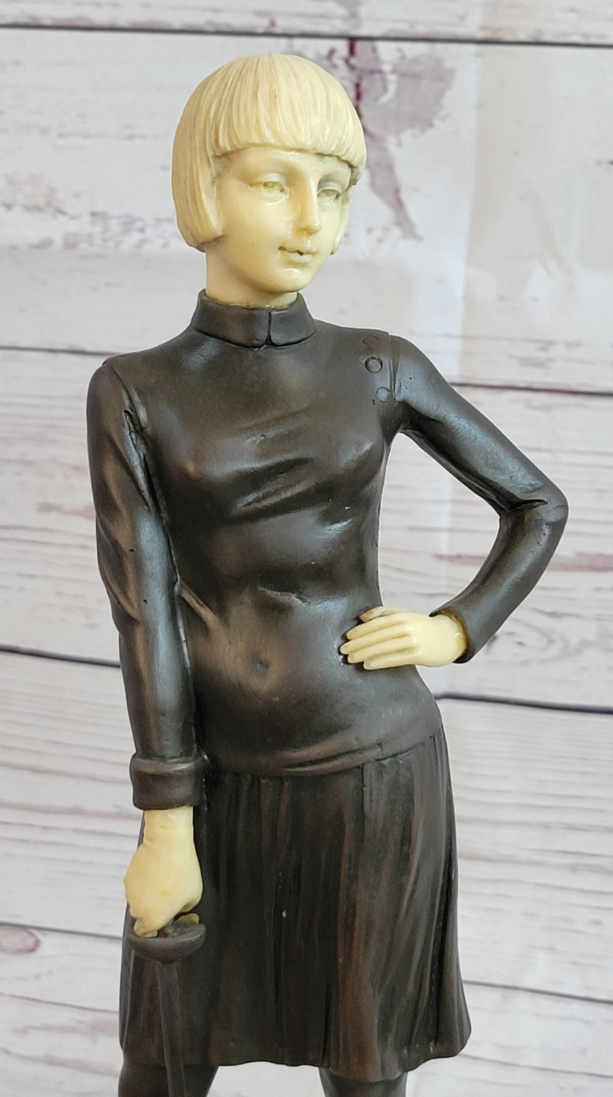 Art Nouveau Female Fencer Museum Quality Bronze Sculpture by Preiss Decor Figure