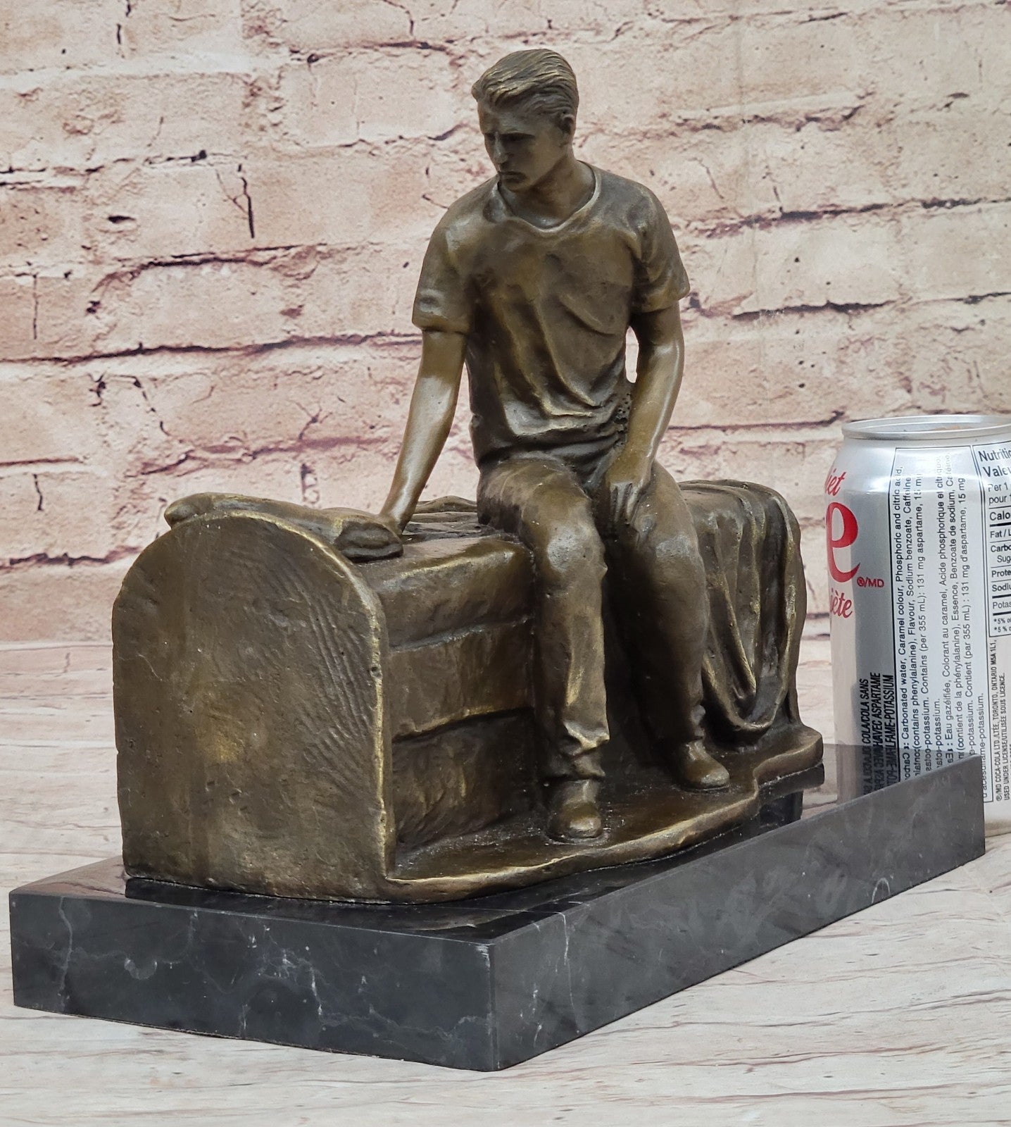 Hot Cast Fine Art: Aldo Vitaleh`s Bronze Thinking Man on Bench - Genuine Sculpture