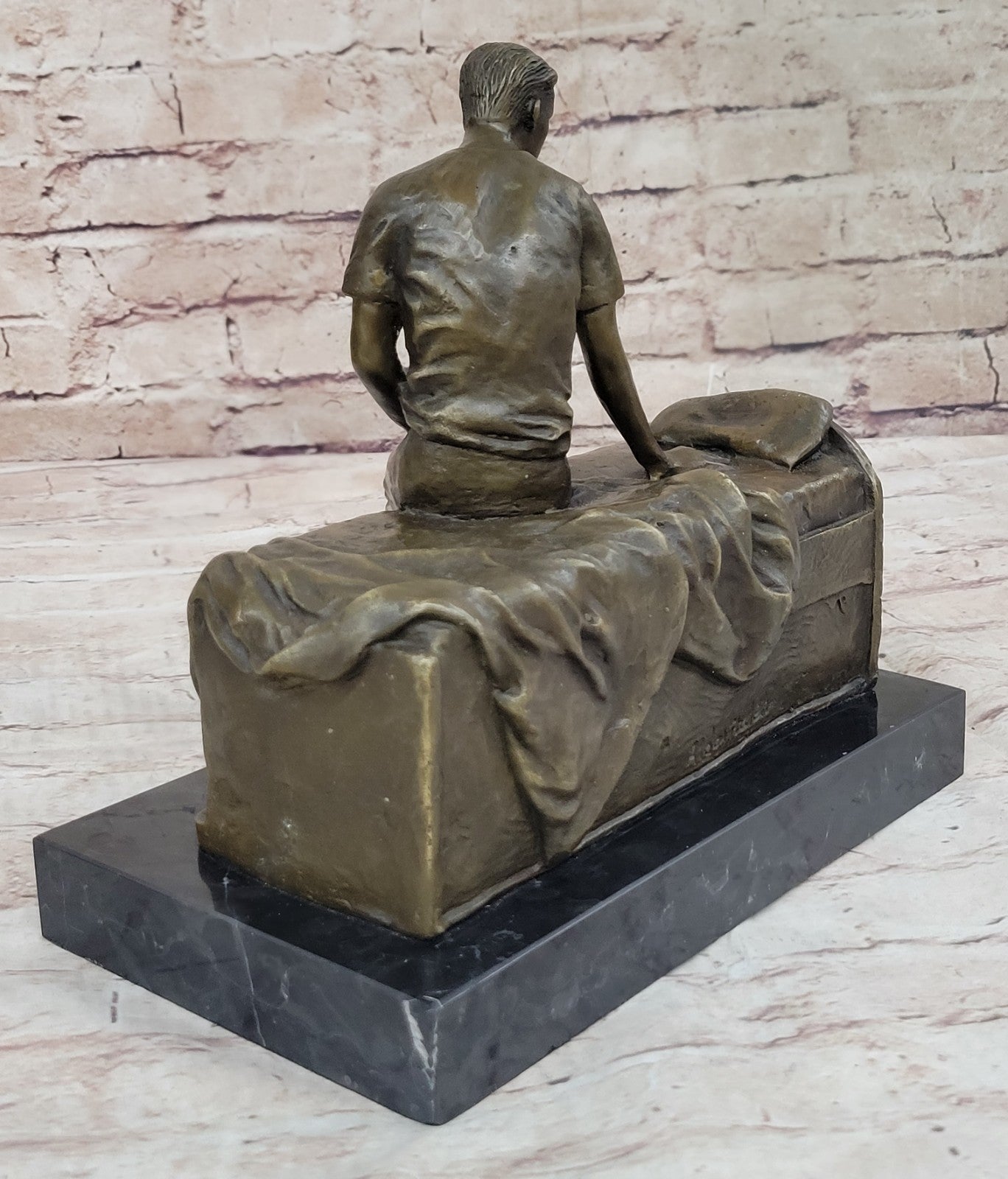 Hot Cast Fine Art: Aldo Vitaleh`s Bronze Thinking Man on Bench - Genuine Sculpture