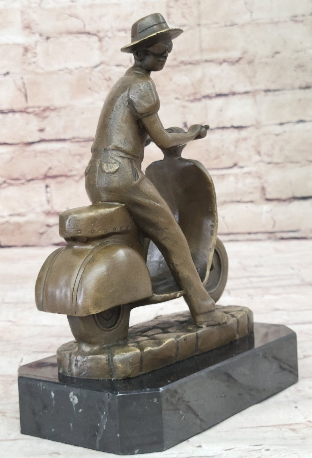 Modern Asian Man on Moped Bike Solid Bronze Sculpture Collectible Artwork Figurine Hot Cast