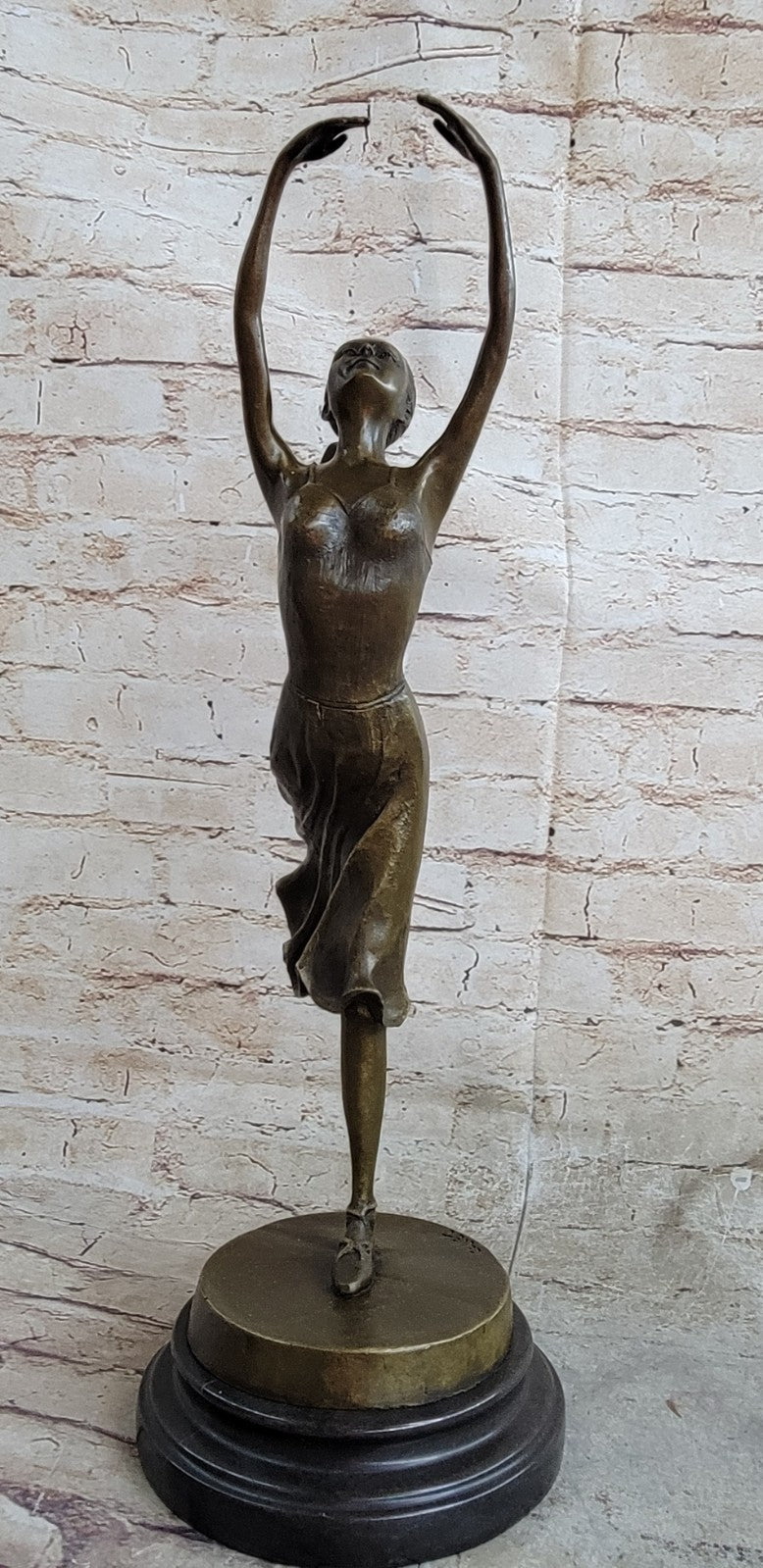 Bronze Ballet Sculpture - Ballerina Girl in Mid Dance Pose -48cm - Marble Base