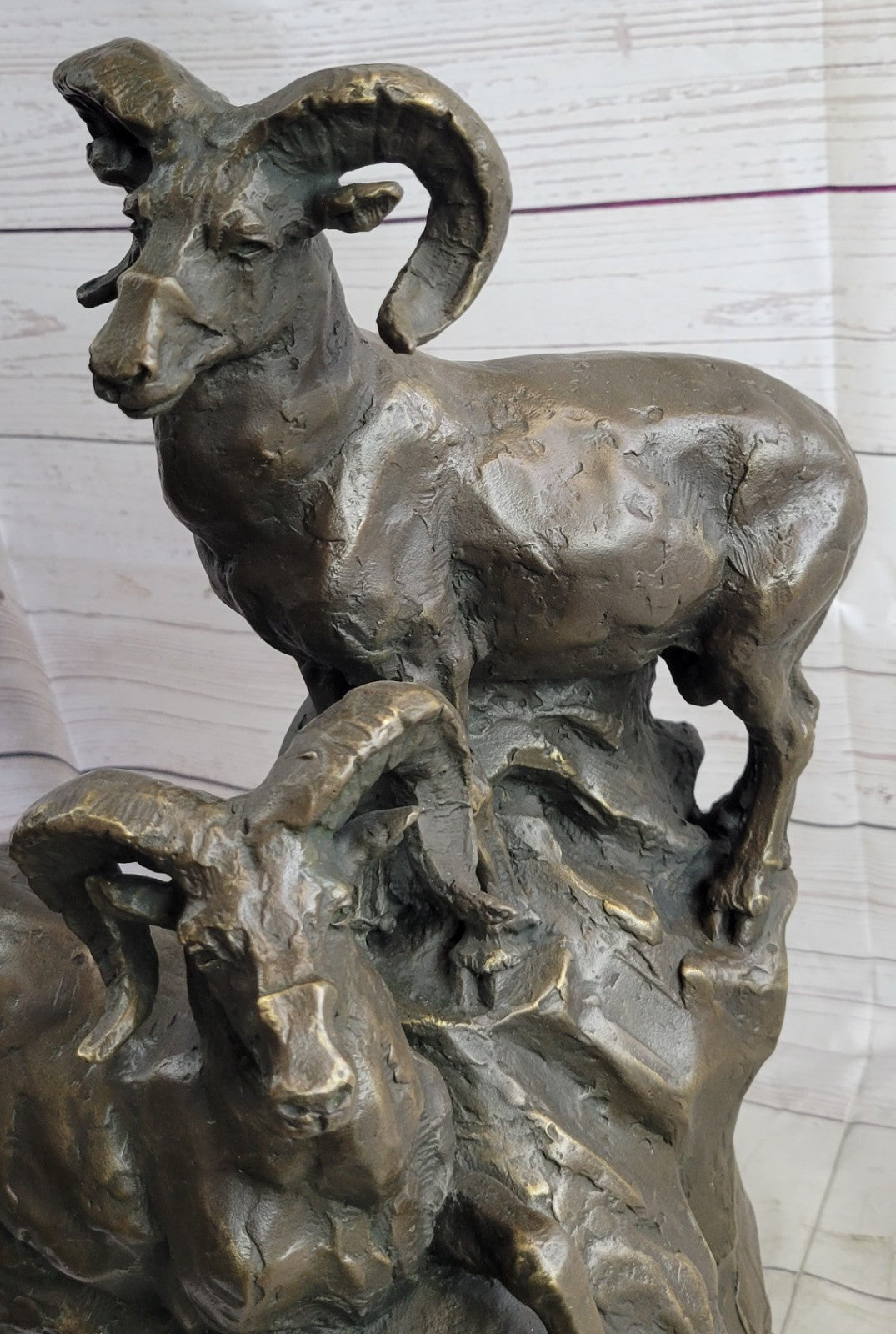 Bronze Sculpture Two Hot Cast Ram Handcrafted Home Office Cabin Decoration Gift