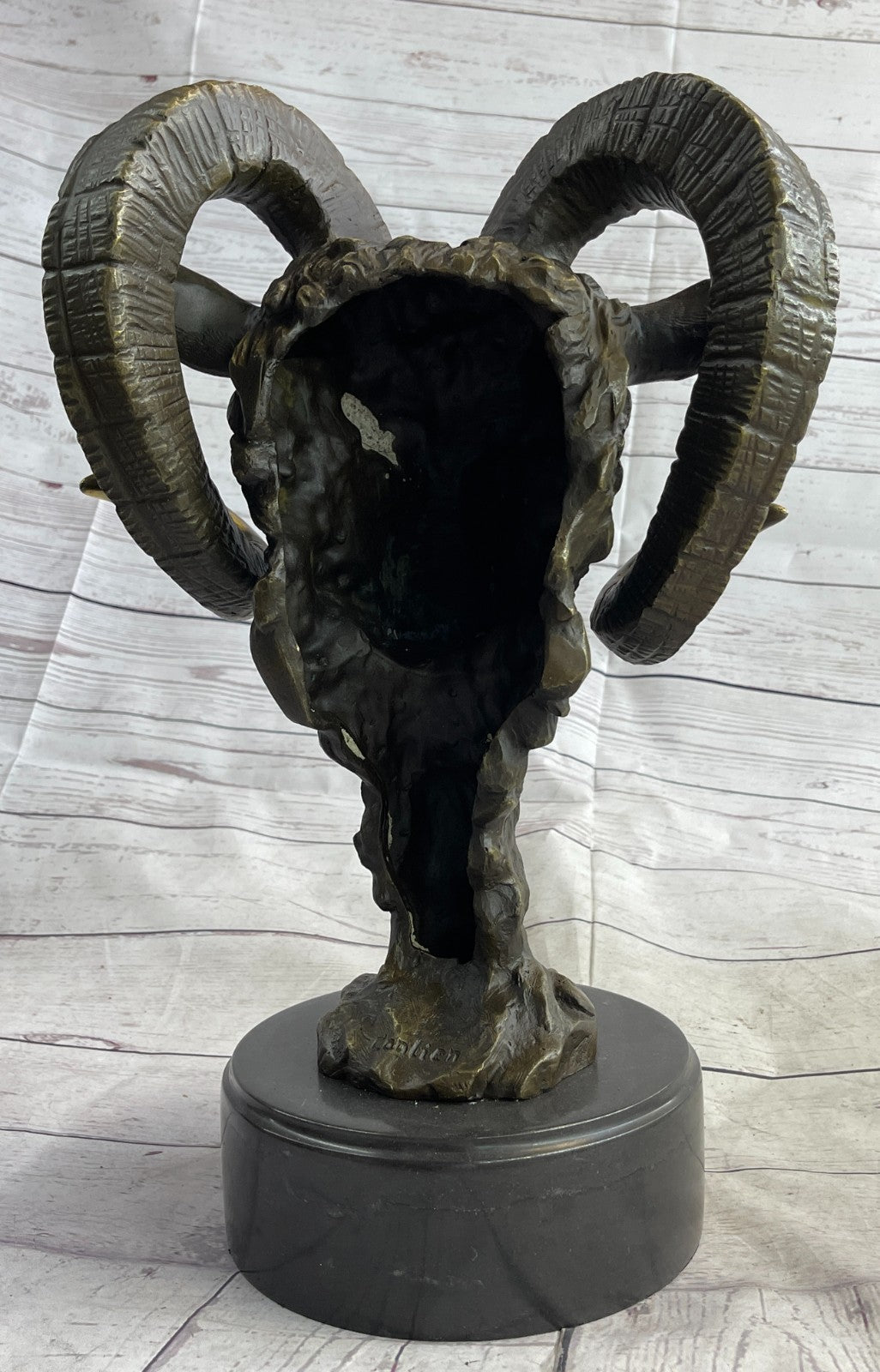 17" Chinese Bronze Wealth Yuanbao Money Animal Sheep Ram Goat Ruyi Ru Yi Statue