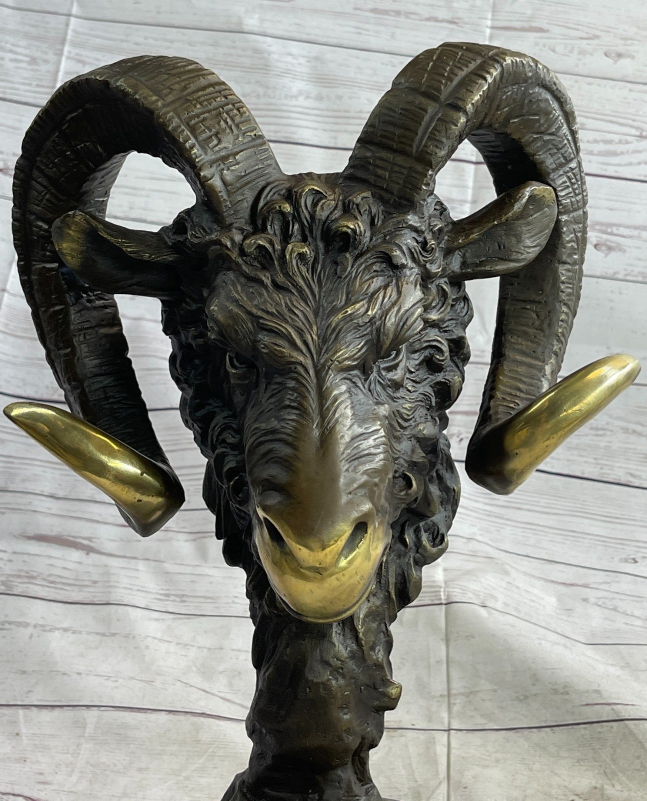 17" Chinese Bronze Wealth Yuanbao Money Animal Sheep Ram Goat Ruyi Ru Yi Statue