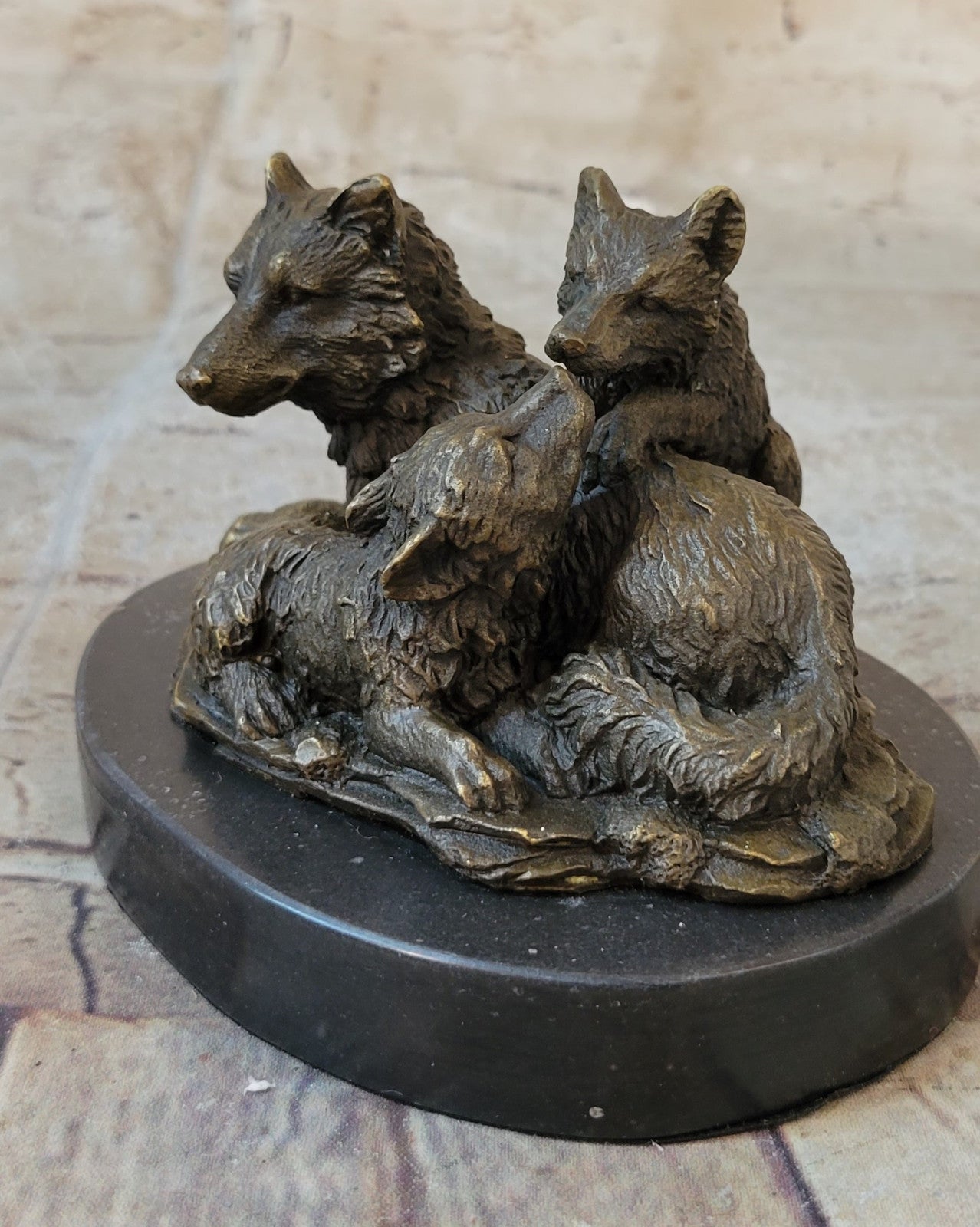 Handcrafted bronze sculpture SALE Garde Life Wild Bust Cub Wolf Marble Base Deco