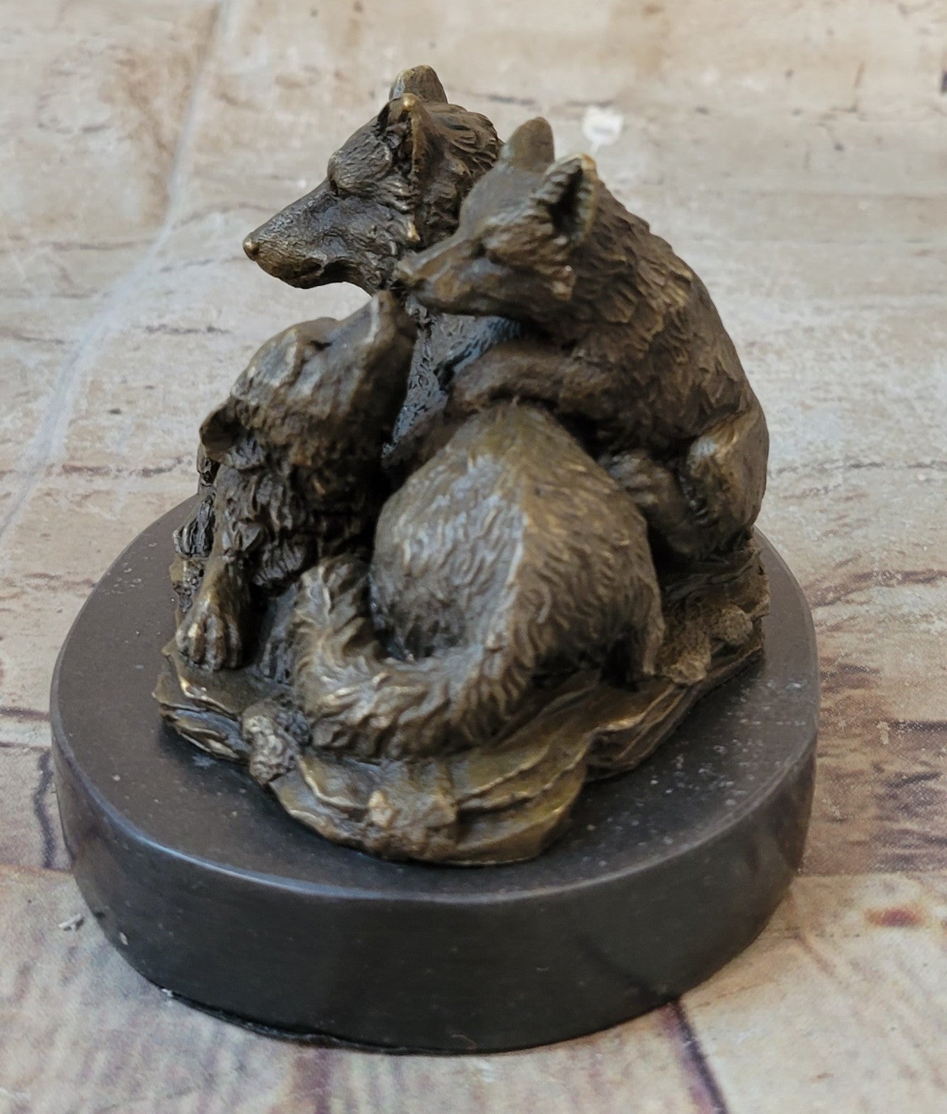 Handcrafted bronze sculpture SALE Garde Life Wild Bust Cub Wolf Marble Base Deco