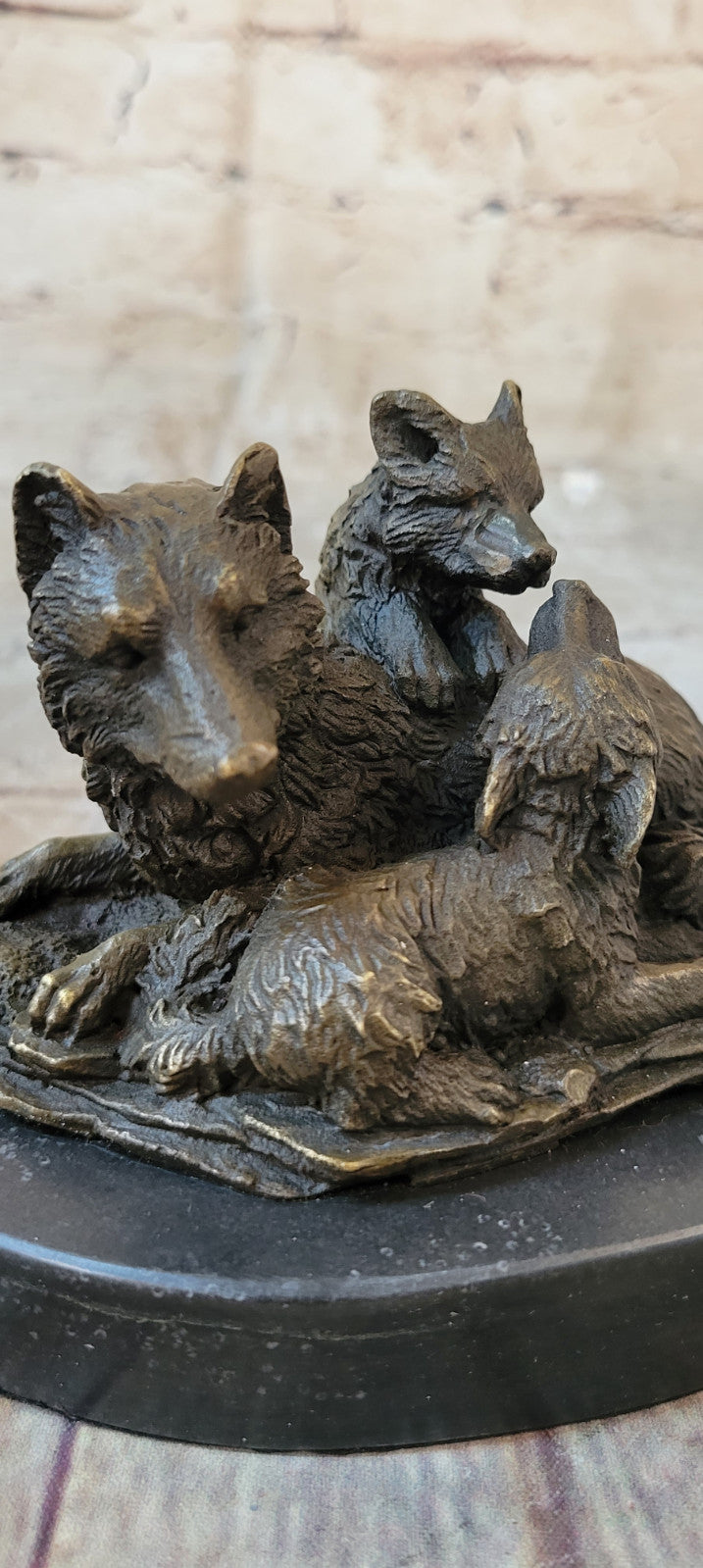 Handcrafted bronze sculpture SALE Garde Life Wild Bust Cub Wolf Marble Base Deco