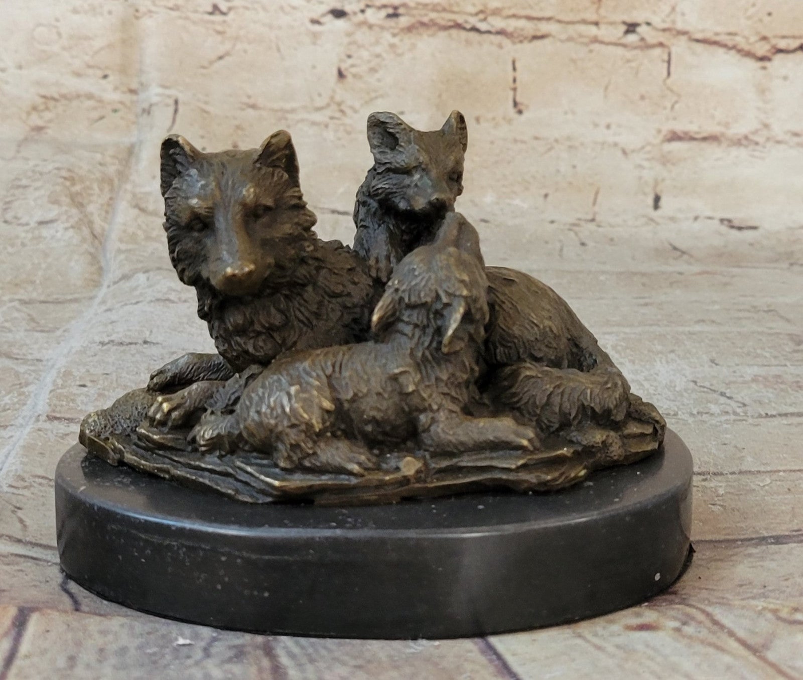 Handcrafted bronze sculpture SALE Garde Life Wild Bust Cub Wolf Marble Base Deco