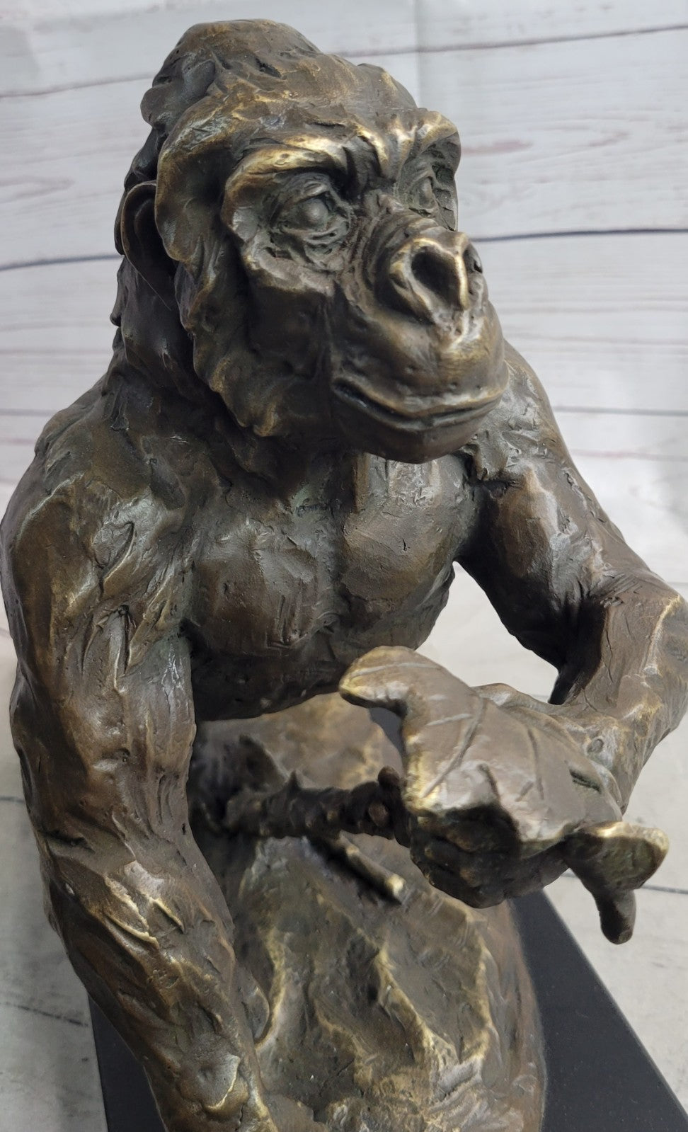 Handcrafted Signed Fisher American Artist Large Gorilla Bronze Sculpture Statue