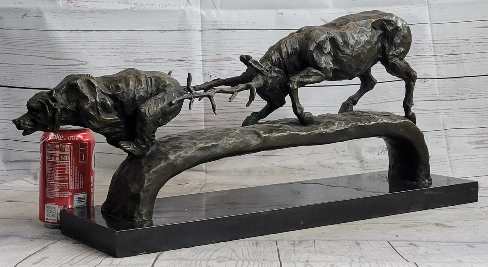 Art Deco Confrontation Between Stag and a Bear Extra Large Bronze Sculpture