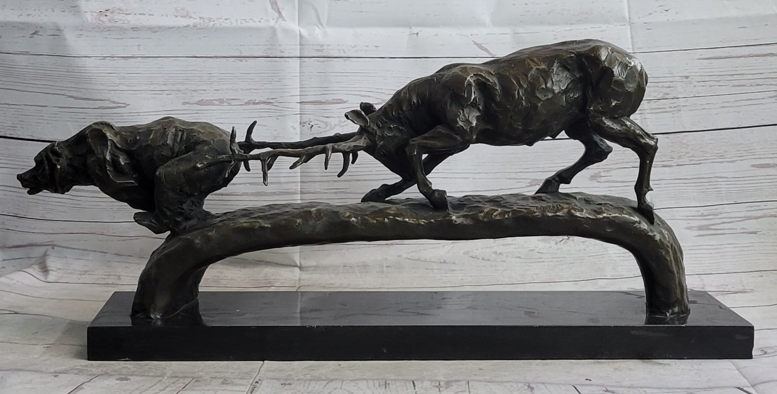 Art Deco Confrontation Between Stag and a Bear Extra Large Bronze Sculpture